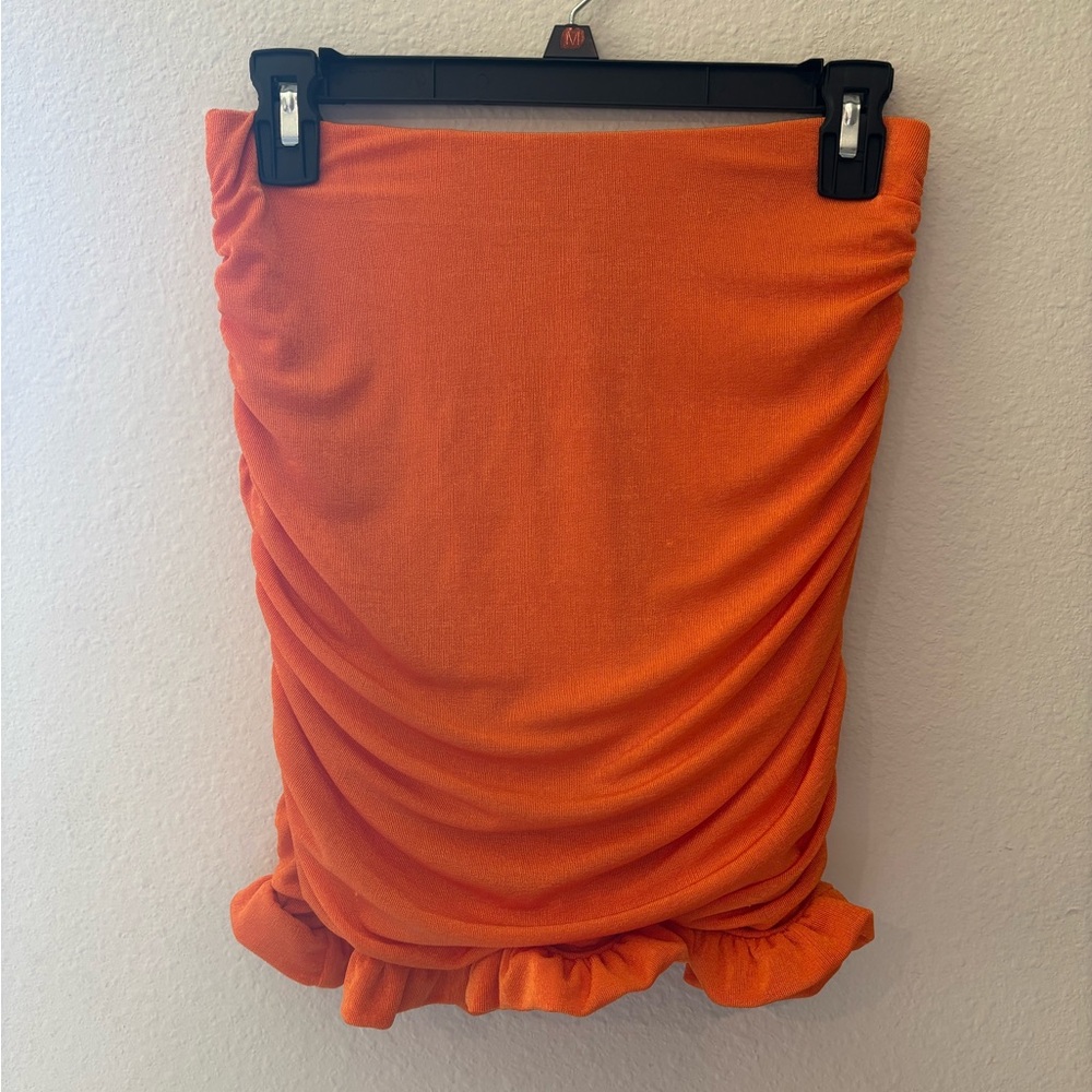 SHEIN Vibrant Orange Ruched Pencil Skirt